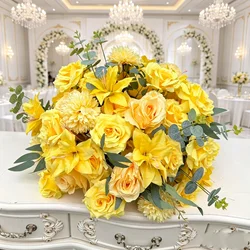 Yellow Rose Artificial Flower Ball Table Centerpieces Wedding Decoration Road Lead Flower Ball Floral Arrangement Party Props