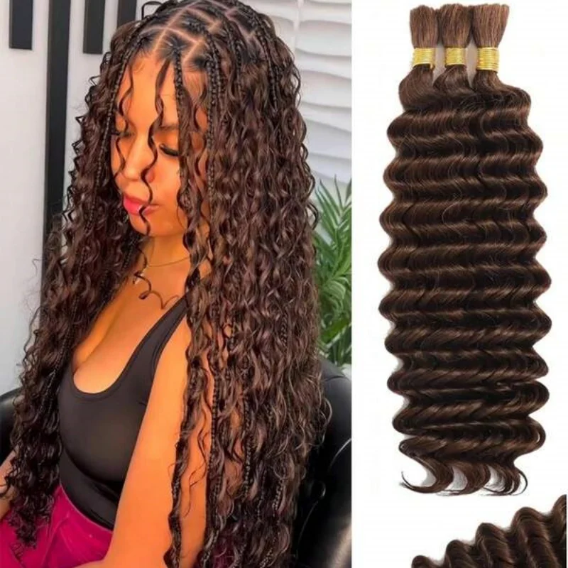 

Цветные шоколадно-коричневые человеческие волосы для плетения, глубокие волны, вьющиеся человеческие волосы, без утка, водная волна, косички из человеческих волос