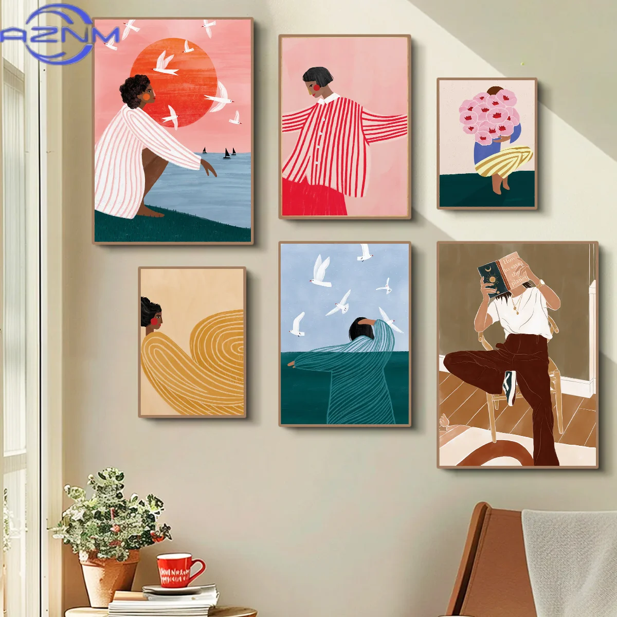 Abstract Mother Hold Her Son Illustration Canvas Print Mother's Day Feminist Wall Art Poster for Modern Nursery Home Decor Gifts