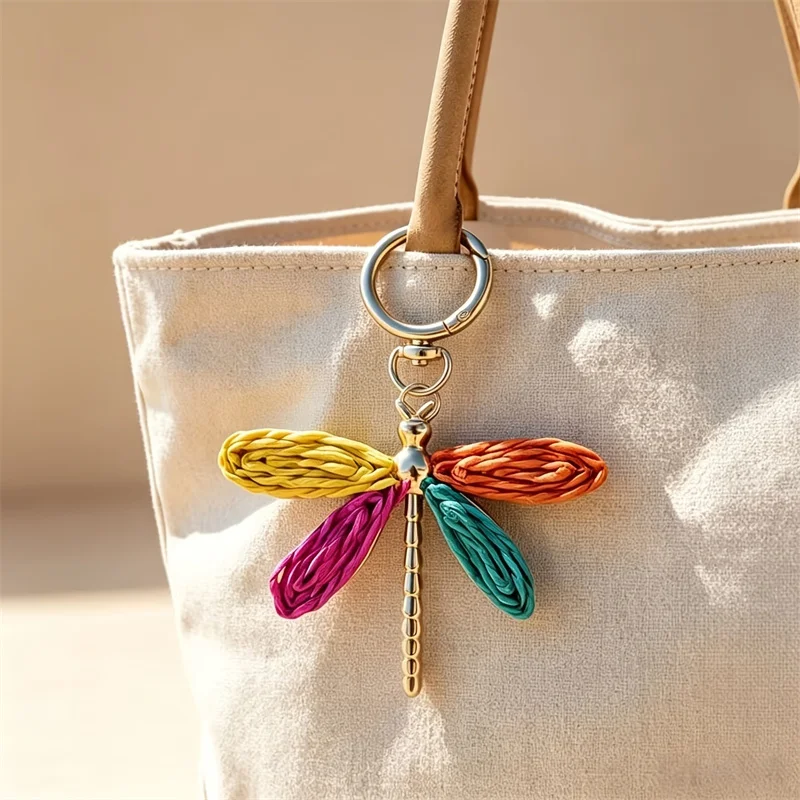 Colorful Dragonfly Keychain Pendant Fresh Elegant Bohemian Style Hand-Woven Keychain Cute Dragonfly-Shaped Accessory