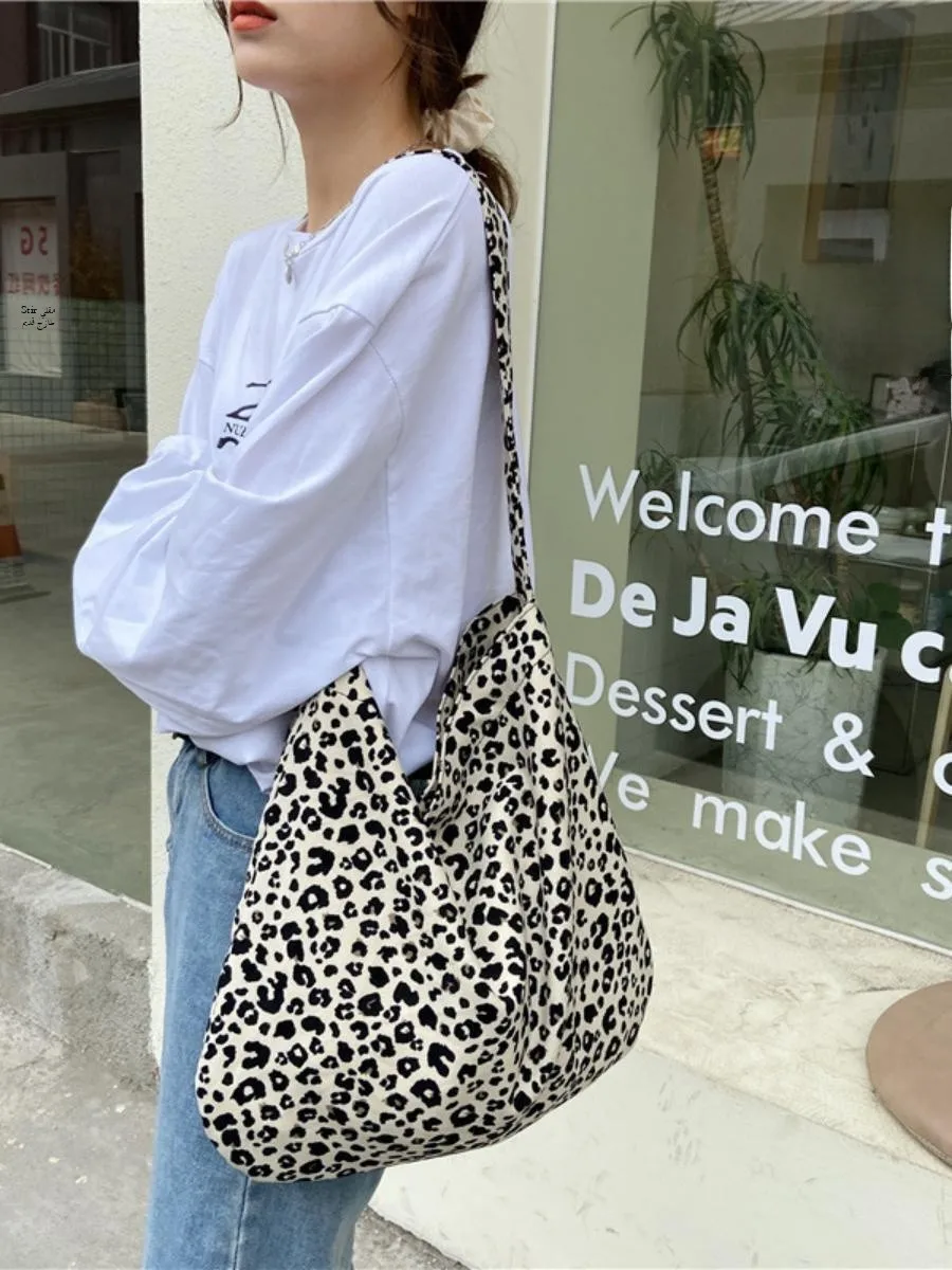 

2025 Hole Student Canvas op Bag Single oulder Bag Leopard Print Korean Sle Soft Handle Casual Tote Bag for Youth