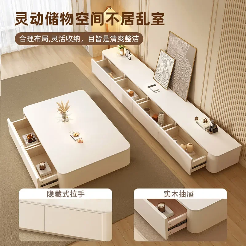 Cream wind rock board coffee table living room home 2024 new high-end small apartment Internet celebrity coffee table TV cabinet