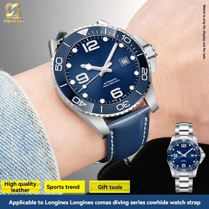 For Longines Conquest Sports Leather Strap (Model L3.742 642 782) - 21mm Men's Sports Business Sweatproof Black Leather Strap