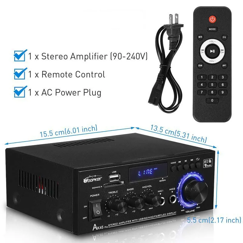 AK45pro High-power 50W * 2 เครื่องขยายเสียง,รถบ้านรถบลูทูธเครื่องขยายเสียง