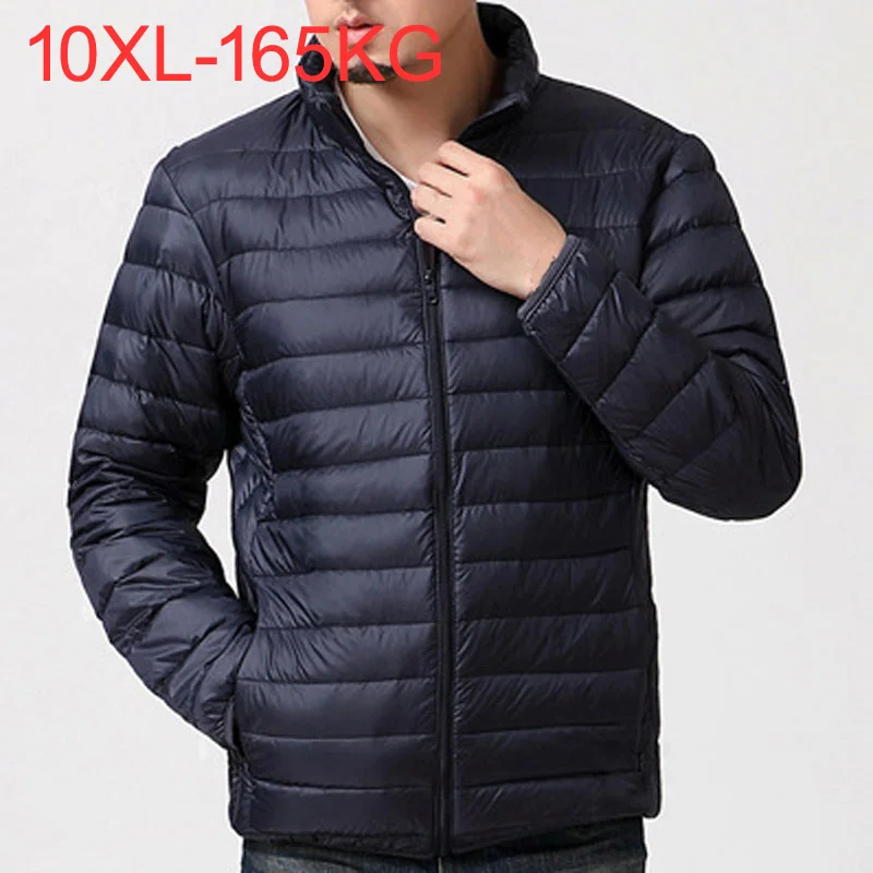 165KG Winter Jackets Stand Collar Men Thick Warm Parka Solid Color Streetwear Plus Size 9xl 10xl