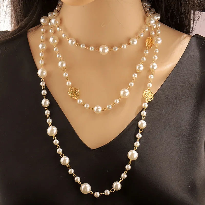 

Luxury Pearl Necklace New Long Style Hanging Chain with Multi layered Sweater Chain Accessories
