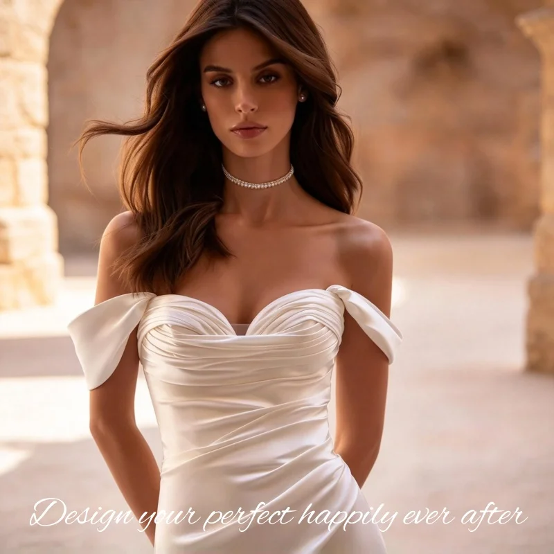 Off Shoulder Sweetheart Wedding Dress Satin Mermaid Bow Bridal Gown Vestidos De Novia Customized