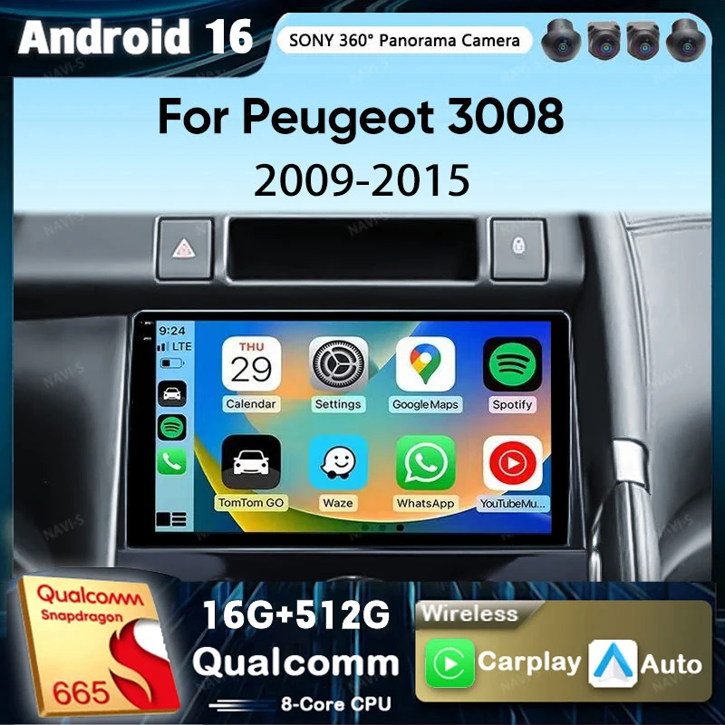 Android 16 Carplay Car Radio For Peugeot 3008 AT MT 2009 - 2015 Multimedia Video Player Navigation GPS Stereo 2Din DVD Head Unit