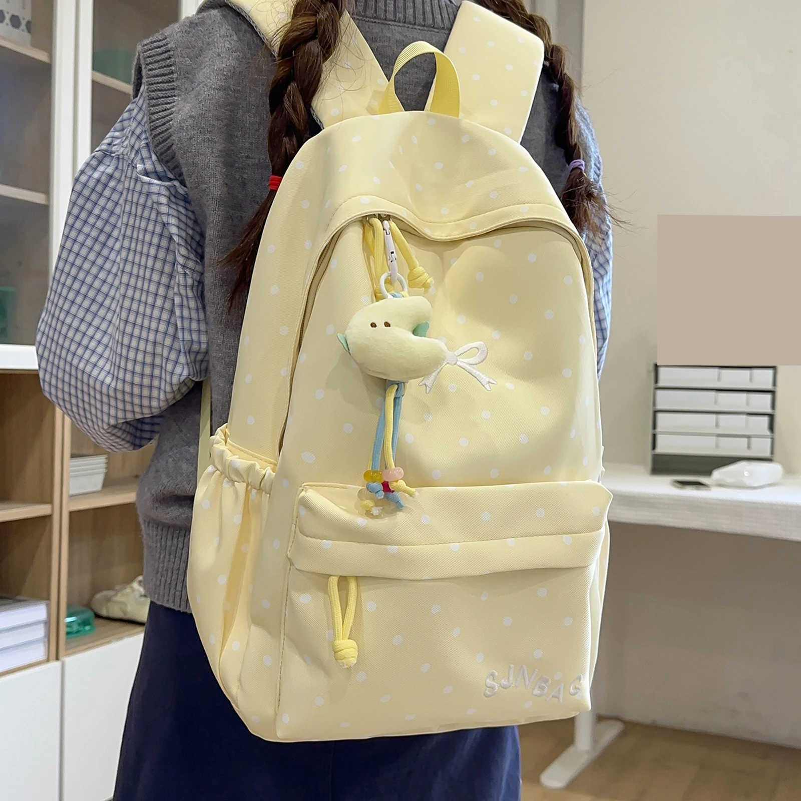 Korean Style Cute Polka Dot Backpack Nylon Women Large Capacity Campus Daypack