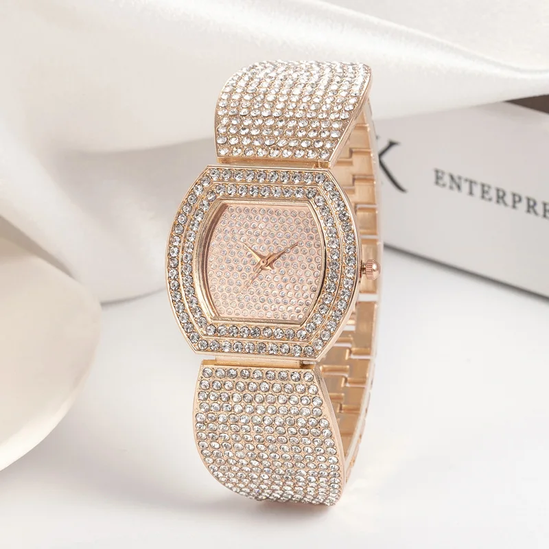 

Gold Luxury Female 2023 Rhinestone Watches Women Crystal Quartz Bracelet Watches Dress New Wristwatch Clock Reloj Mujer