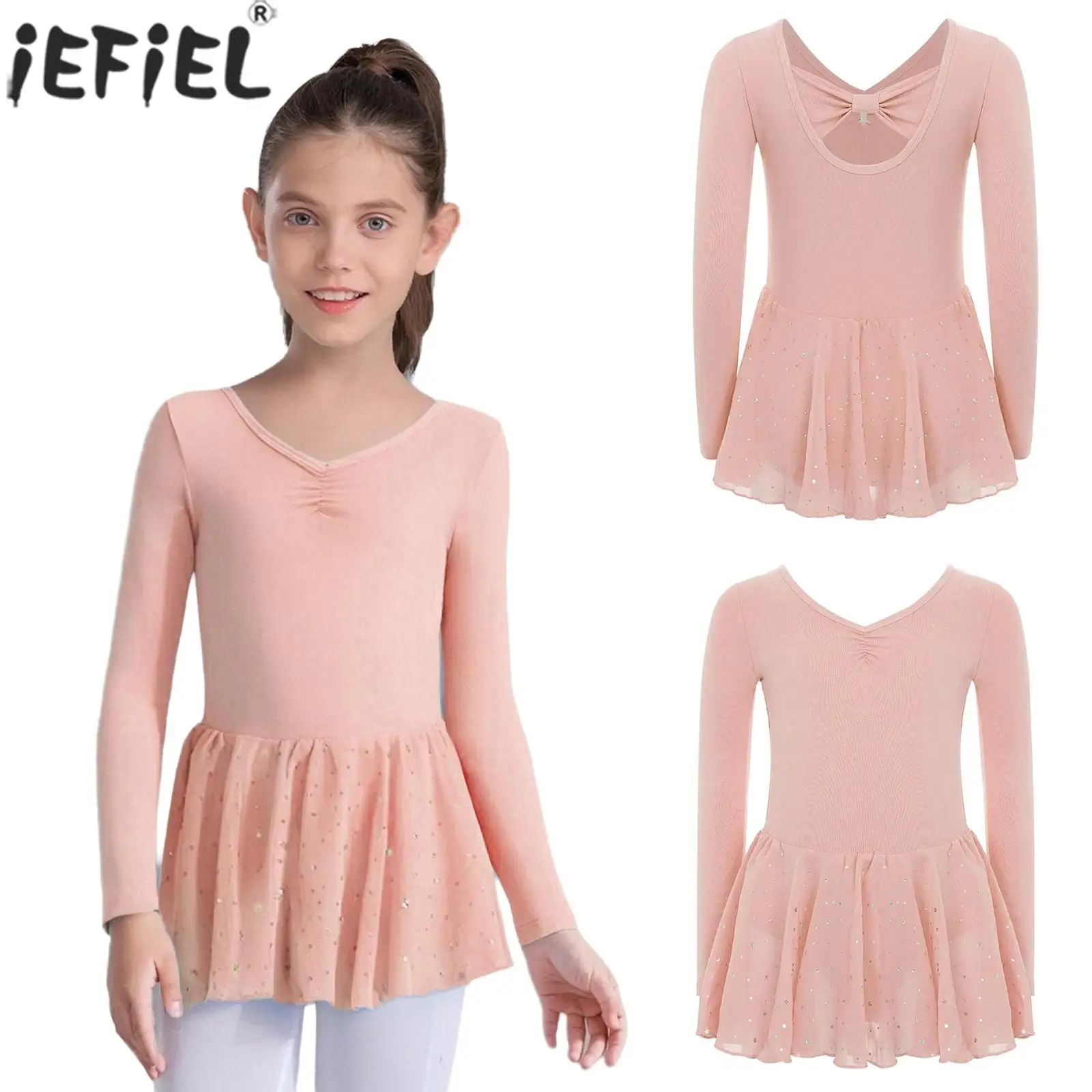 الأطفال الفتيات الباليه الرقص توتو فستان طويل الأكمام لامعة الترتر راقصة الباليه الجمباز الرقص فئة الاحماء يوتار فساتين