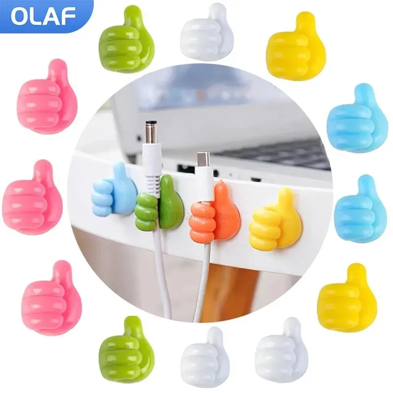 Self-Adhesive Wall Decoration Hook Creative Silicone Thumb Key Hanger Hook Home/Office Data Cable Clip Wire Desk Organize