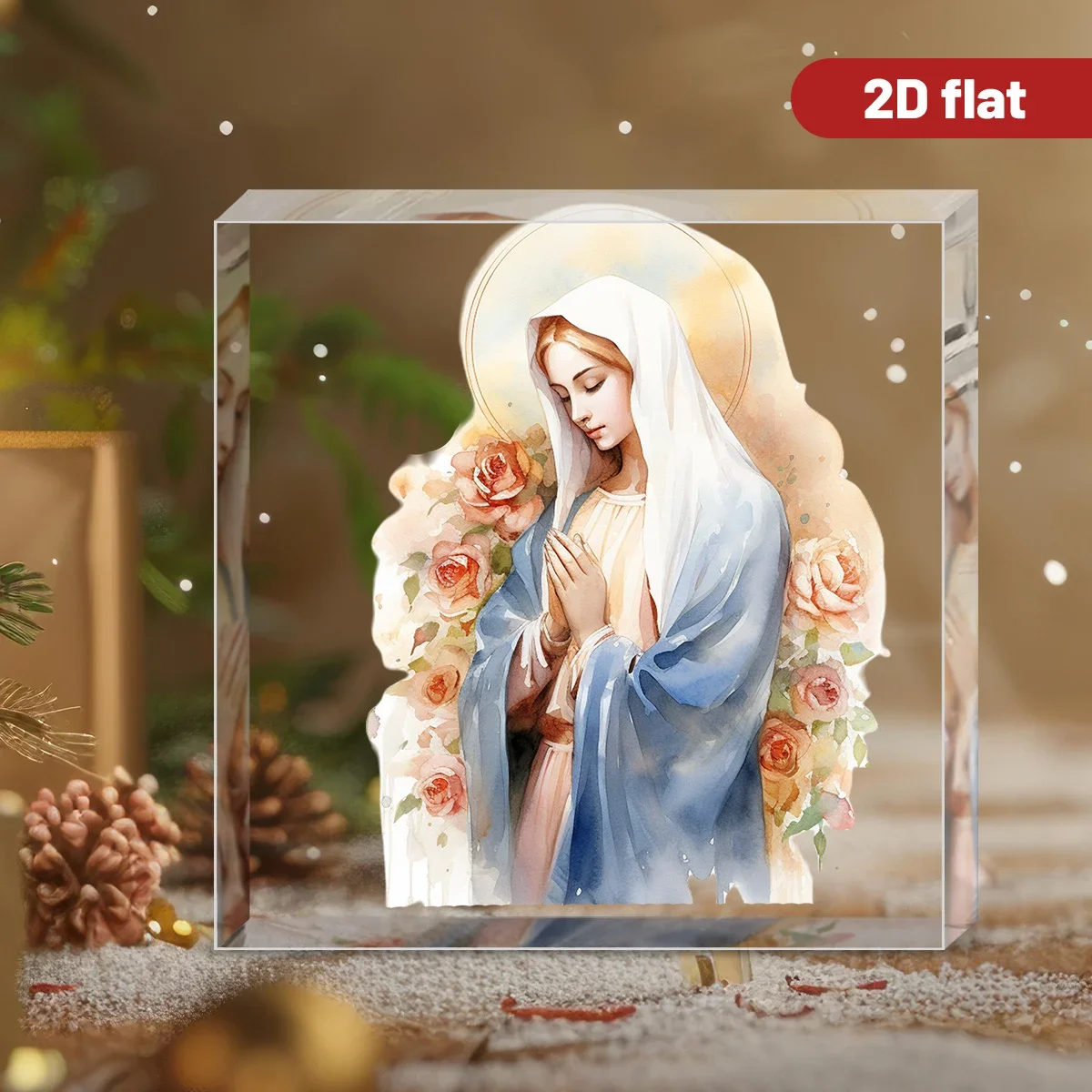 1 escena navideña cuadrada de acrílico: Jesús y María y nacimiento de Jesús, logotipo de placa cristiana de la Biblia, escritorio, regalo de Navidad