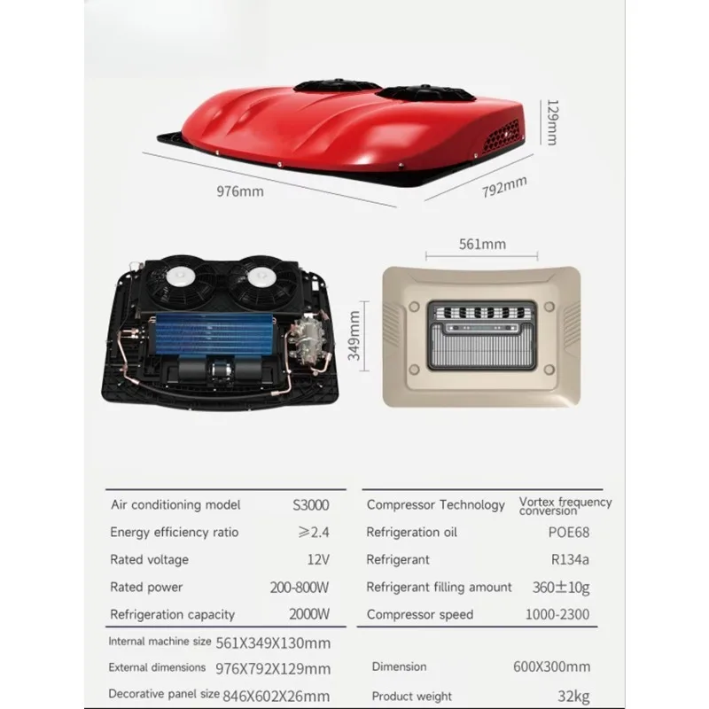 New Arrival S3000 Parking Air Conditioner for Heavy Trucks Motorhomes Sleepers 12V/24V Dual Fans Rooftop Compressor Systems
