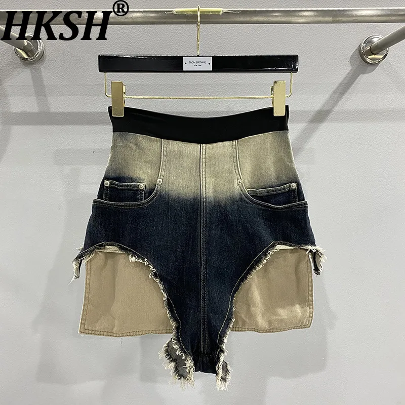 

Женские джинсовые шорты HKSH в стиле ретро, с высокой талией, с эффектом потертости, градиентной окраски, с рваным краем, в стиле хип-хоп Y2K, новые летние шорты HK20362