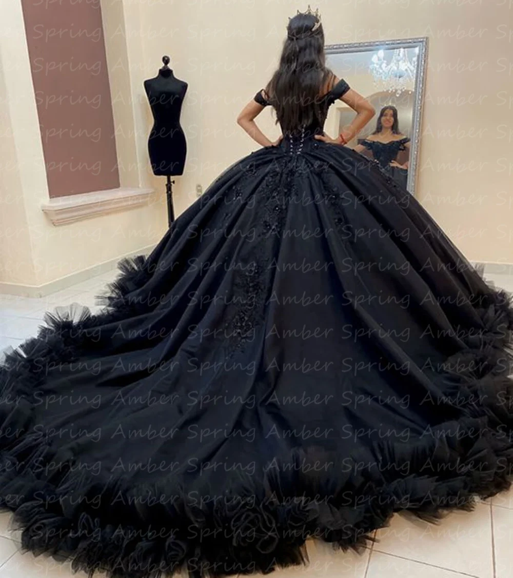 Black Gothic Quinceanera Dresses Princess Ball GownOff The  Shoulder Girl Birthday Party Gowns Exposed Boning  Customized