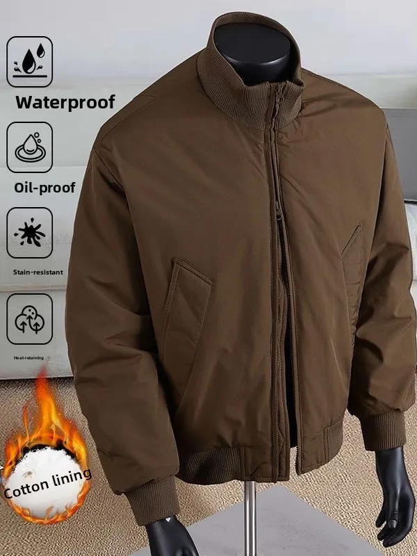 

American Style Thickened Men's Pilot Jacket Autumn Winter Warm Cotton Baseball Coat Short Fashion Street Style Polyester Fiber