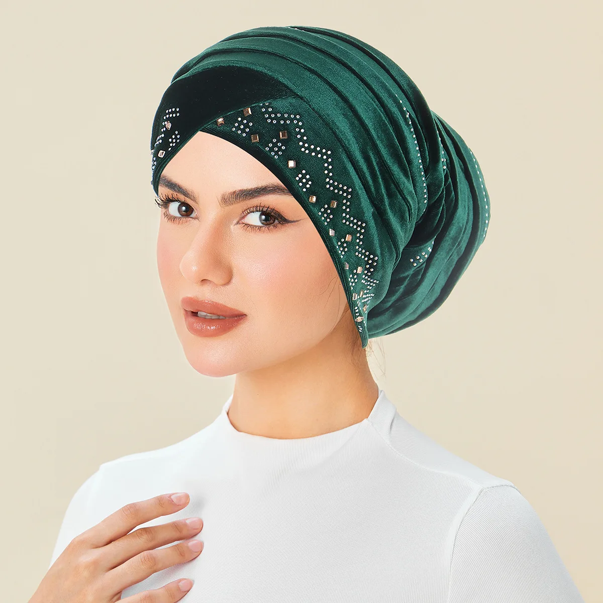 Muslim Women Diamonds Hijab Hat Velvet Turban Indian Headscarf Bonnet Beanies Chemo Cap Hair Loss Head Wrap Scarf Turbante Mujer