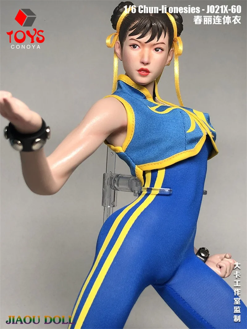 JO21X-60 1/6 Scale Chun Li Cosplay Bodysuit Jumpsuit Soldier Costume Model Fit 12'' Female Action Figure Body Dolls