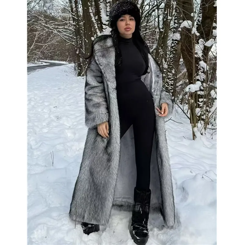 Faux Fox Fur Coats for Women,Europe and America Jackets,Turn-down Collar Overcoat,Female Clothes,New,Autumn and Winter