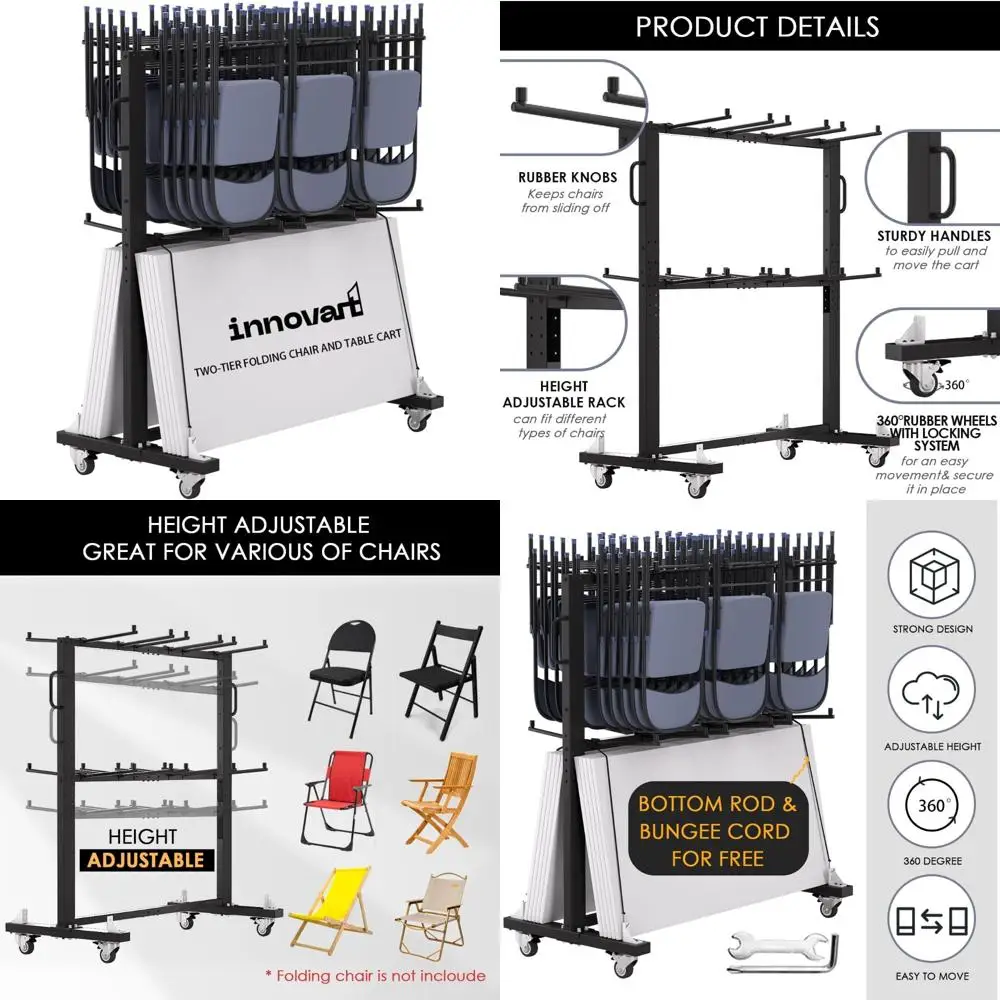 Innovative Two-Level Folding Chair and Table Transport Cart, Versatile Folding Furniture Carrier for Chairs and Tables