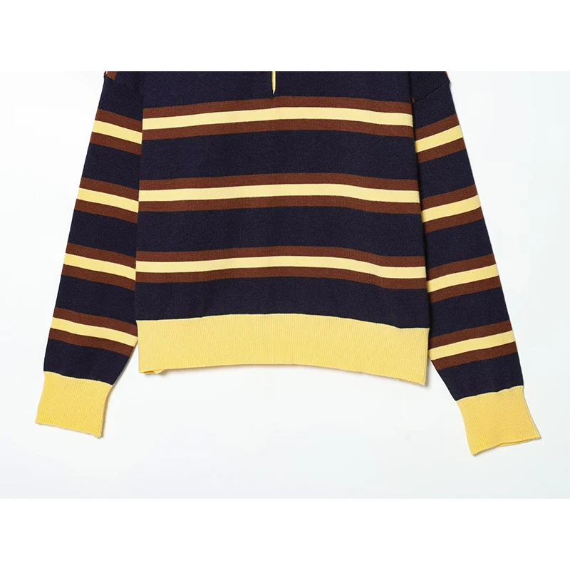 เสื้อสเวตเตอร์คอปกถักลายทาง YENKYE แขนยาว สไตล์ลำลอง สำหรับผู้หญิง แฟชั่นเก๋ไก๋