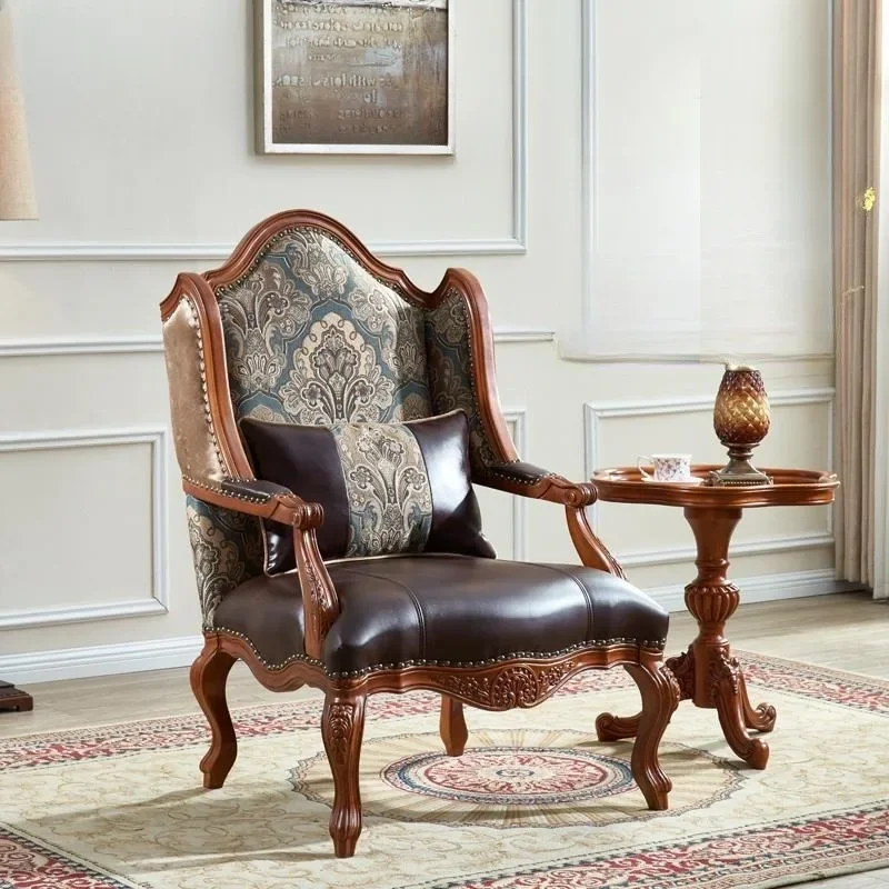 Solid wood single sofa chair living room balcony leisure backrest negotiation chair European style medieval style bedroom