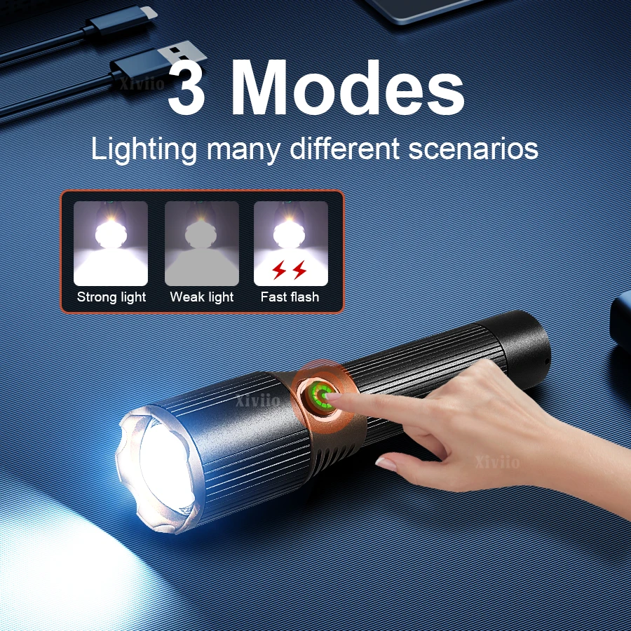 300000LM عالية الطاقة مصباح ليد جيب USB الشعلة القابلة لإعادة الشحن 18650 بطارية طويلة النار 2000 متر التخييم التنزه فانوس مصابيح الطوارئ