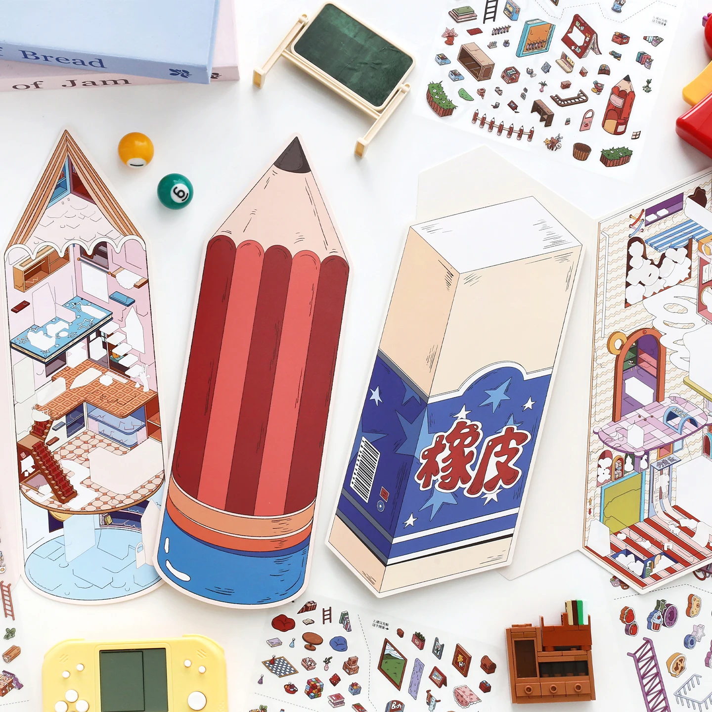 

3Sheets/bag Retro Mini City Scene Sticker Set 3D DIY Diorama for Journal Scrapbooking & Kids DIY Craft Supplies