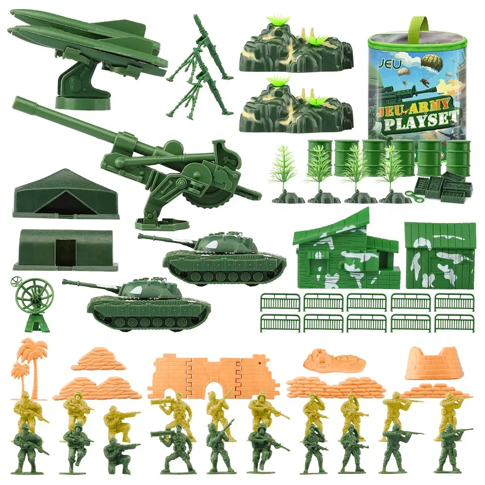 ViiKONDO Army Men Toy Military Playset Green vs Tan Soldier 90pcs Zipper Bag Tank Model Kit Warfare Accessory War game Boy Gift