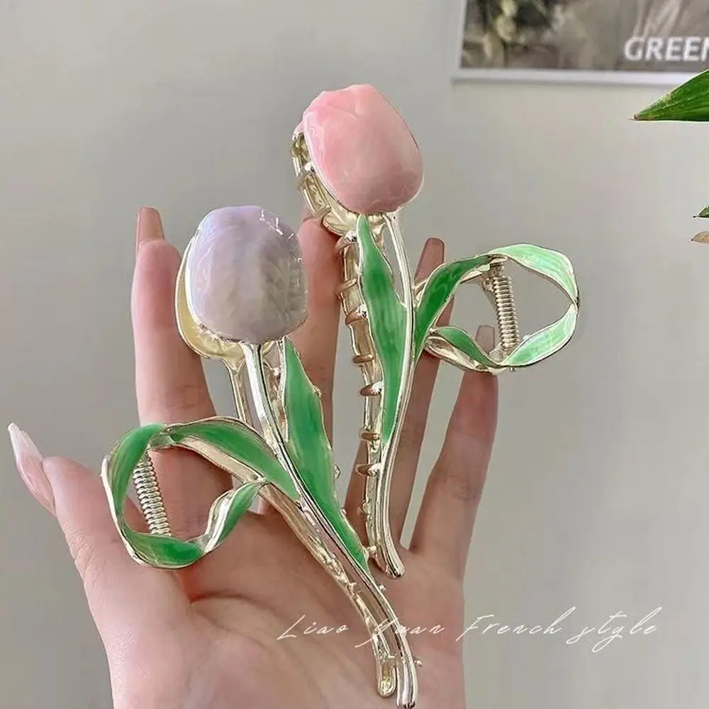 Grote Trendy Fee Rug Van Hoofd Bloem Metalen Hoofddeksels Vrouwelijke Haarklauw Koreaanse Stijl Haarkrab Clip Tulpenhaai Clip