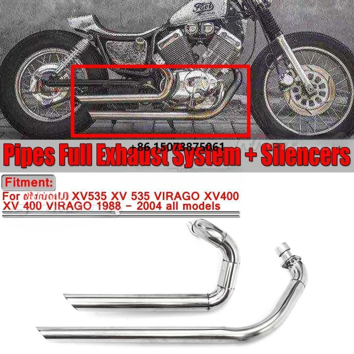 XV535 XV 535 Motorcycle Muffler Pipe Full Exhaust System+Silencers for  XV535 XV 535 VIRAGO XV400 XV 400 VIRAGO 1988-2004