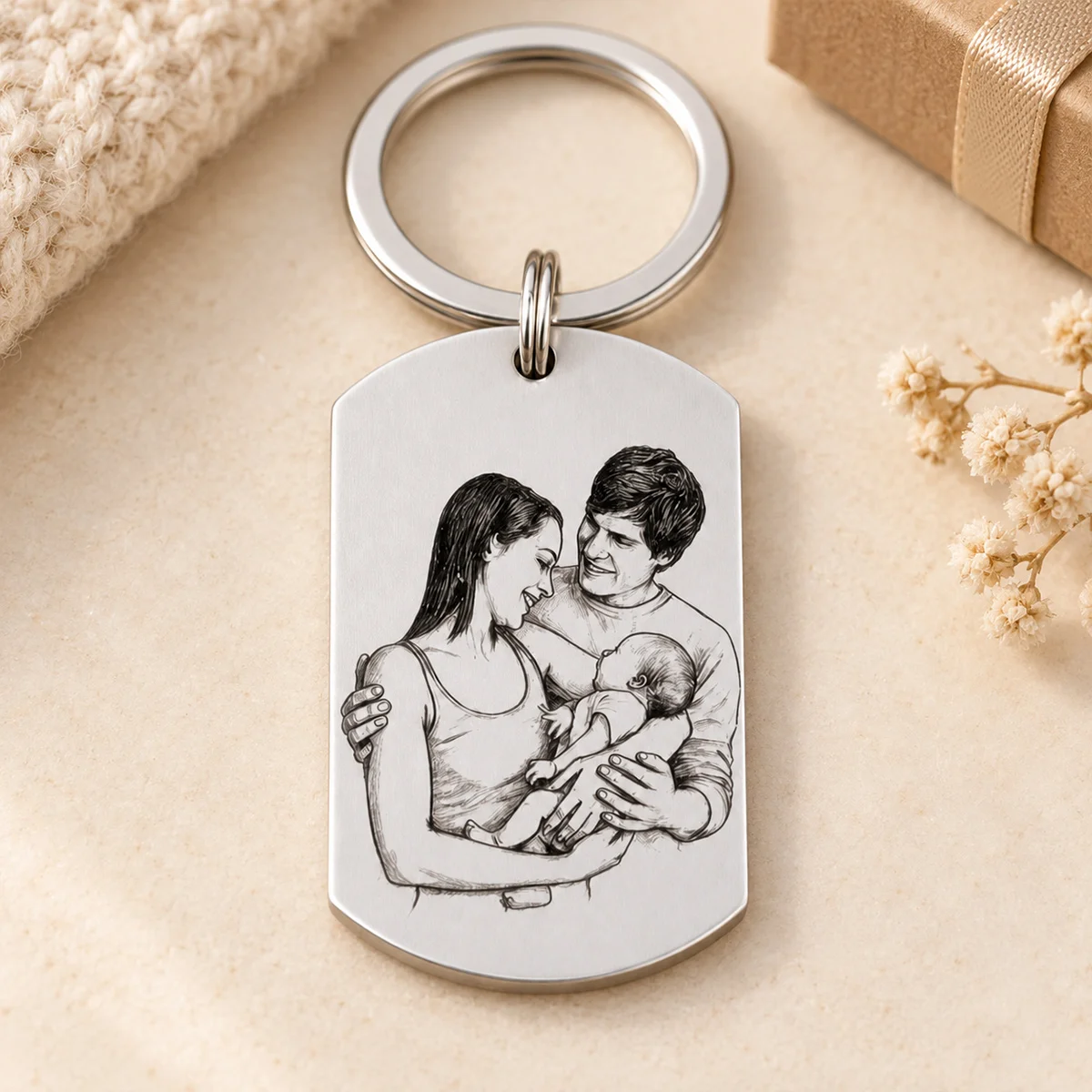 Personalised Photo Keyring The Moment You Became My Daddy Custom New Born Gift for Daddy Mummy Grandma Grandad