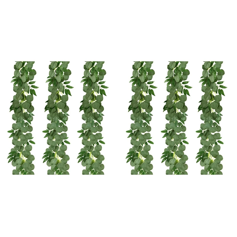 

Promotion! 6 Packs 6.5 Feet Artificial Silver Dollar Eucalyptus Garland With Willow Vines Twigs Leaves, Greenery Garland