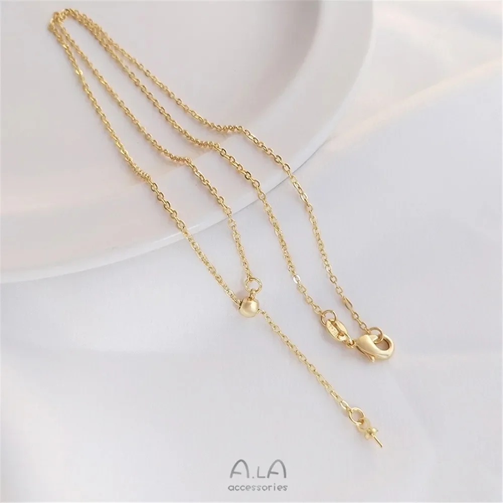 

14K gold color with rubber bead adjustable Y-word half-hole pearl empty support pendant clavicle chain DIY simple necklace