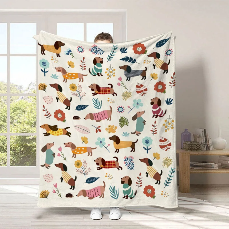 Cute Dog Cat Blanket Grid Flannel Blanlet Soft Comfortable for Office Sofa Nap for Friend Gift Brithday Gift Bedroom Decoration