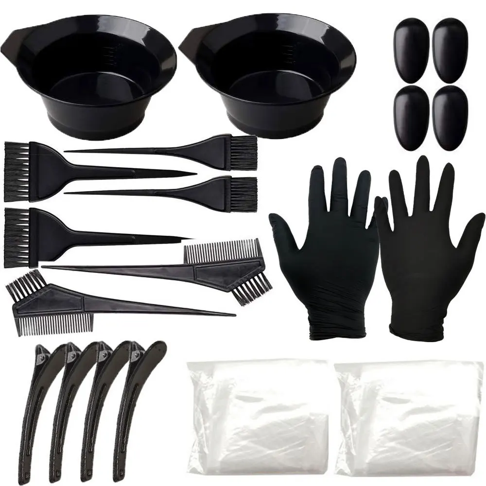 22PCS Hair Coloring Tools Set Brush Disposable Shower Cap Latex Gloves Hair Coloring Bowl Beauty Shape