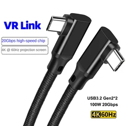 USB 3.2 Gen2 20Gbps VR Double Elbow Data Cable USB C 4K Video Type C 5A 100W Type-C Quick Charge Cord For Macbook Pro Samsung