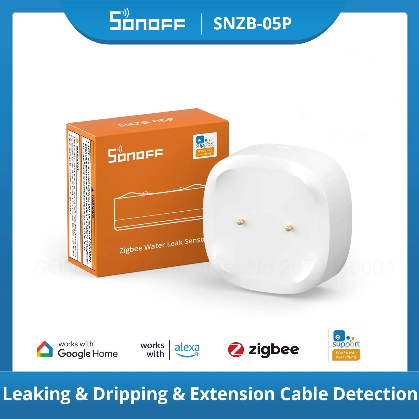 SONOFF SNZB-05P Zigbee 3,0 Sensor de fugas de agua detección de fugas y goteo alertas en tiempo Real compatible con asistente doméstico Google Alexa