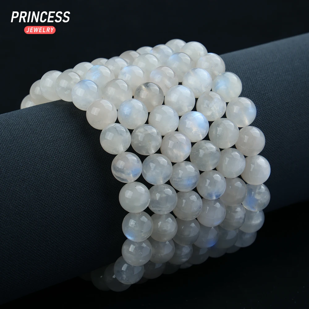 A+++ Natural Blue Moonstone 7 8 9mm Bracelet Pinkish White Loose Gemstone Beads for Jewelry Making Wholesale DIY Accessories