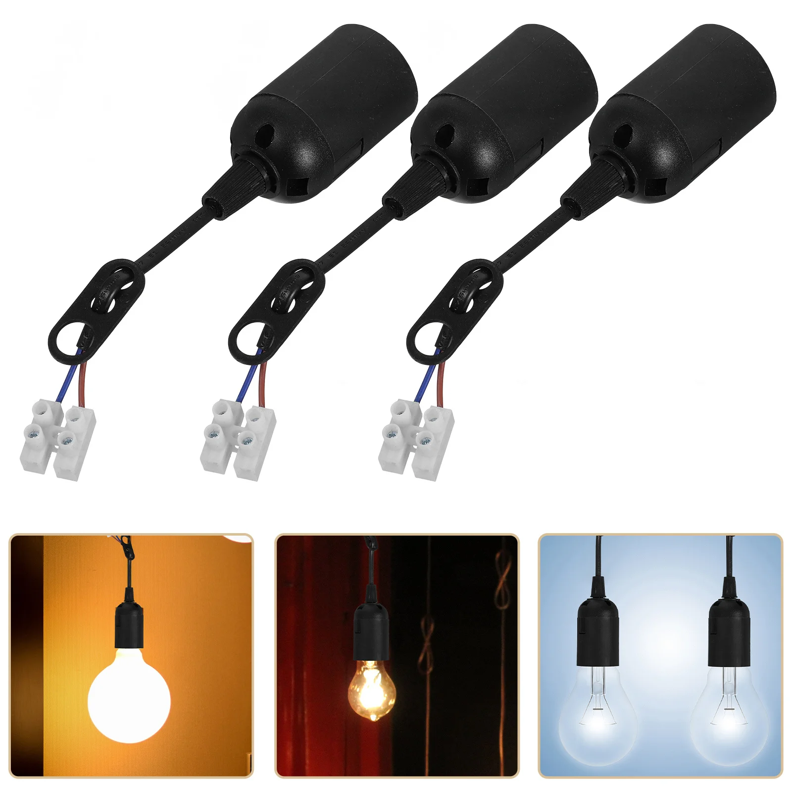 

3Pcs E27 Lamp Holder Socket Pet Material Pendant Light Fixture Hanging Bulb Socket for Home Living Room Bedroom Kitchen Office
