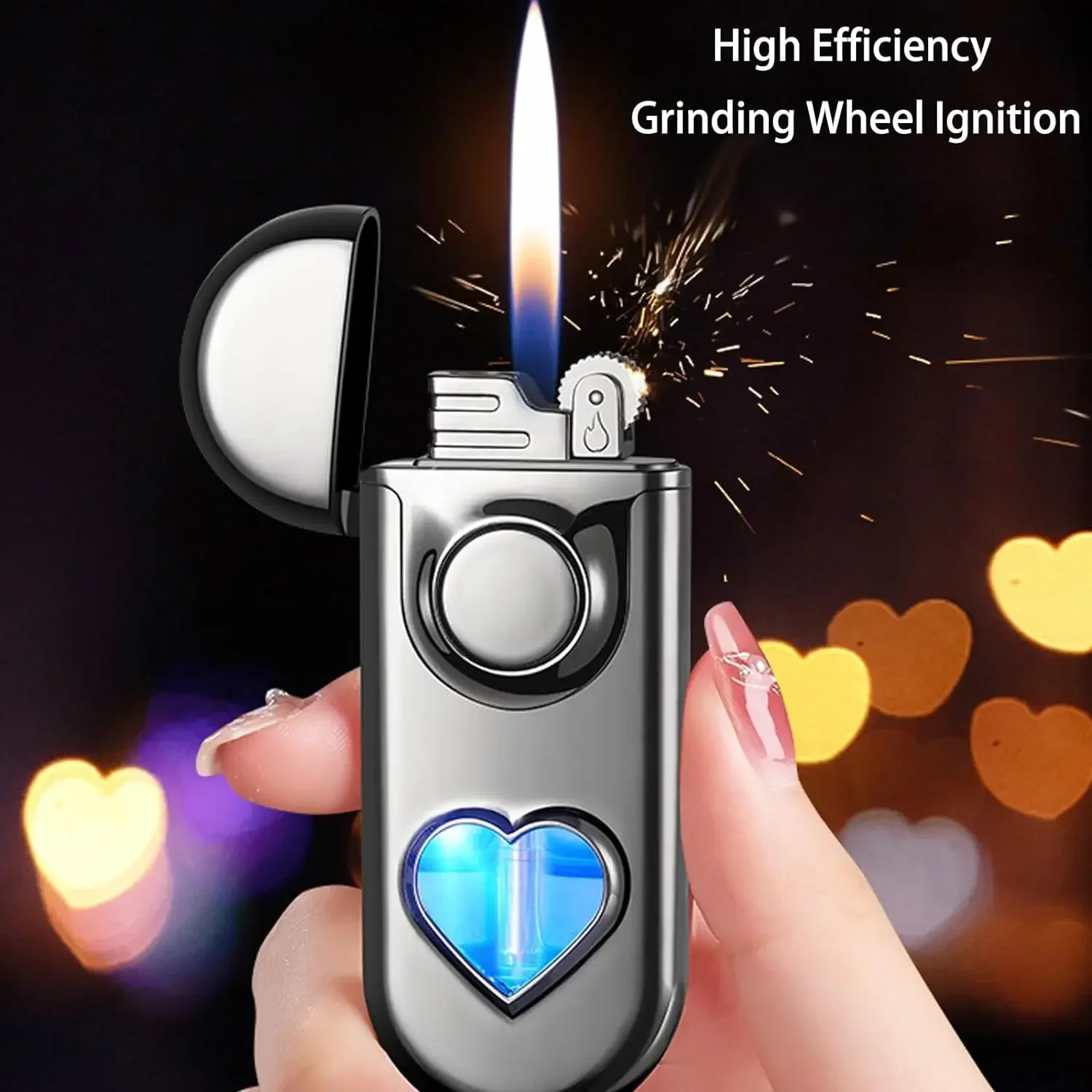 

Dual Flames Unique Heart Shaped Butane Lighter Visible Butane Gas Torch Lighters Metal Flint Portable Windproof Cigarette Cigar