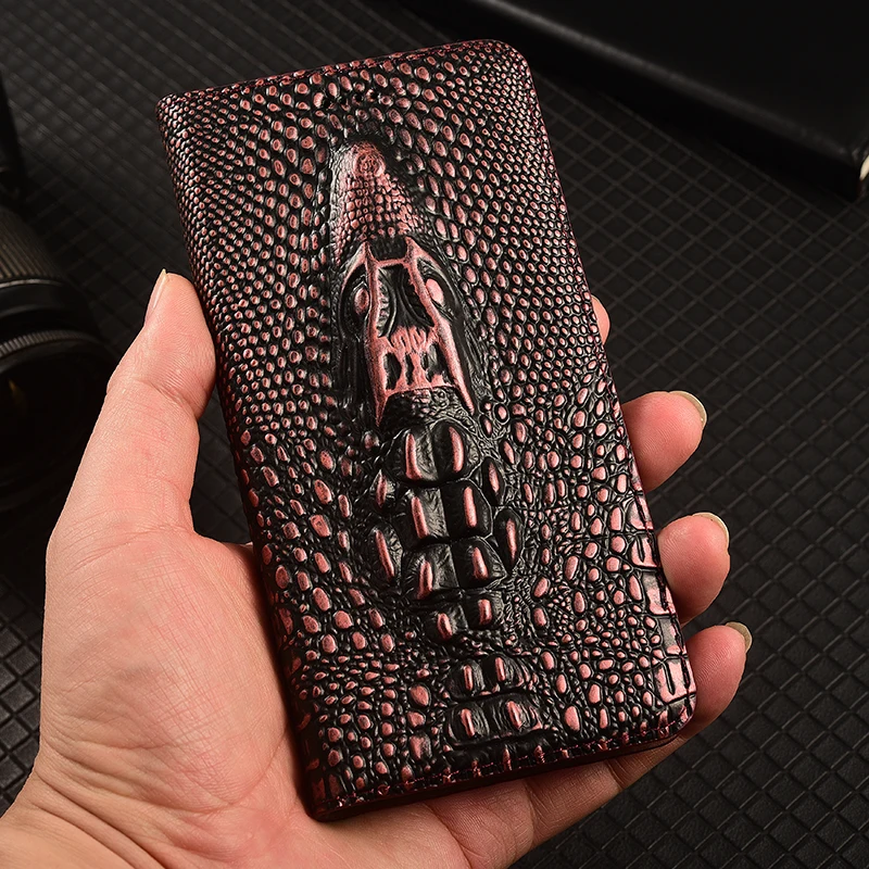 Retro Style Crocodile Head Genuine Leather Phone Case For Honor 7A 7X 7C 7S 8A 8S 8C 8X Max Magnetic Flip Cover