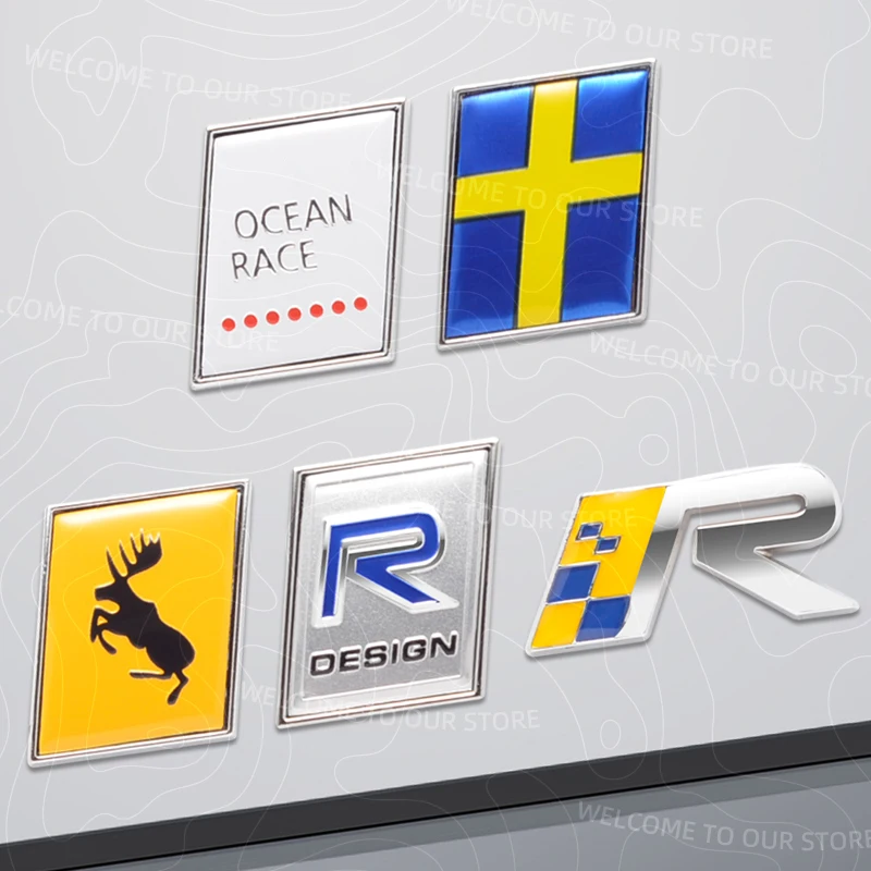 Zinc Alloy For R Design Moose Test Swedish Flag OCEAN RACE Inscription Logo Car Trunk 3D Metal Emblem Rear Body Badge Sticker - view 3