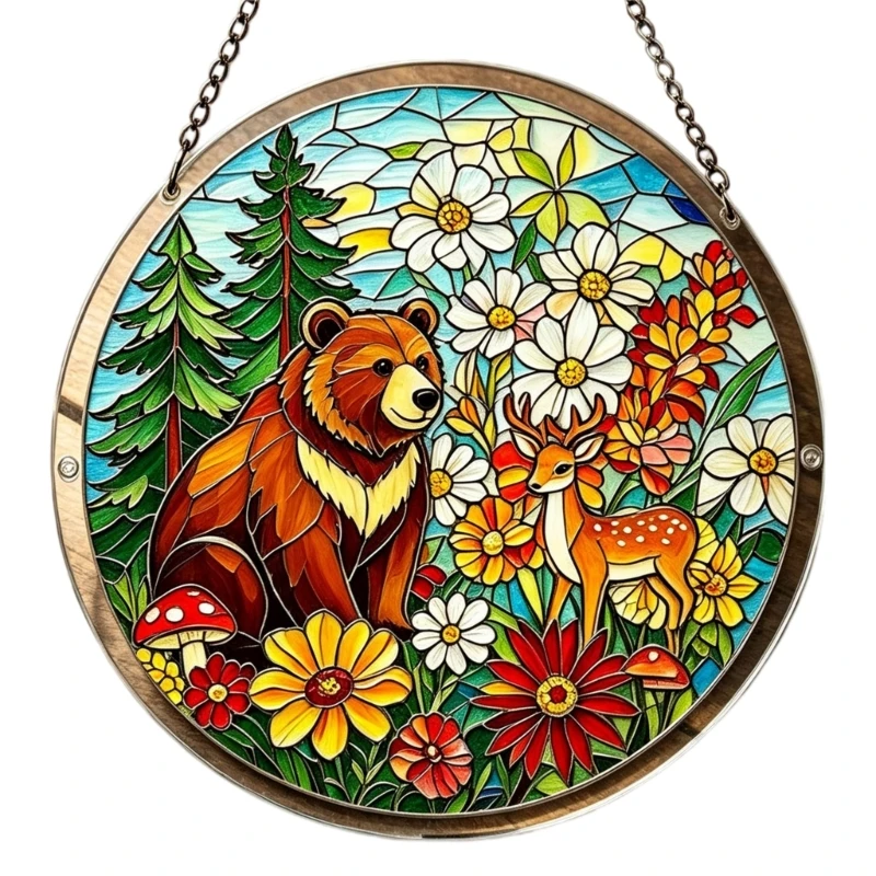 

LX0B Transparent Acrylic Sun Catcher Forest Animal Puzzle Wall Art Ornament With Hanging Chain Sunlight Display Housewarm Gift