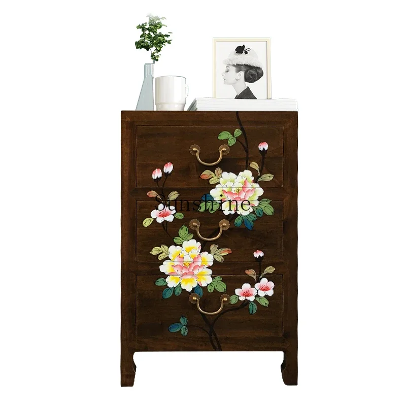 Painted solid wood bedside table camphor wood environmentally friendly furniture modern simple bedroom bedside living room chest