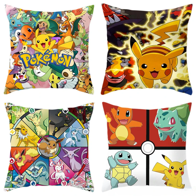 

45X45cm Anime Pokemon Pikachu Eevee Pillow Cushion Cover Cute Cartoon Home Sofa Office Nap Pillowcase Toys