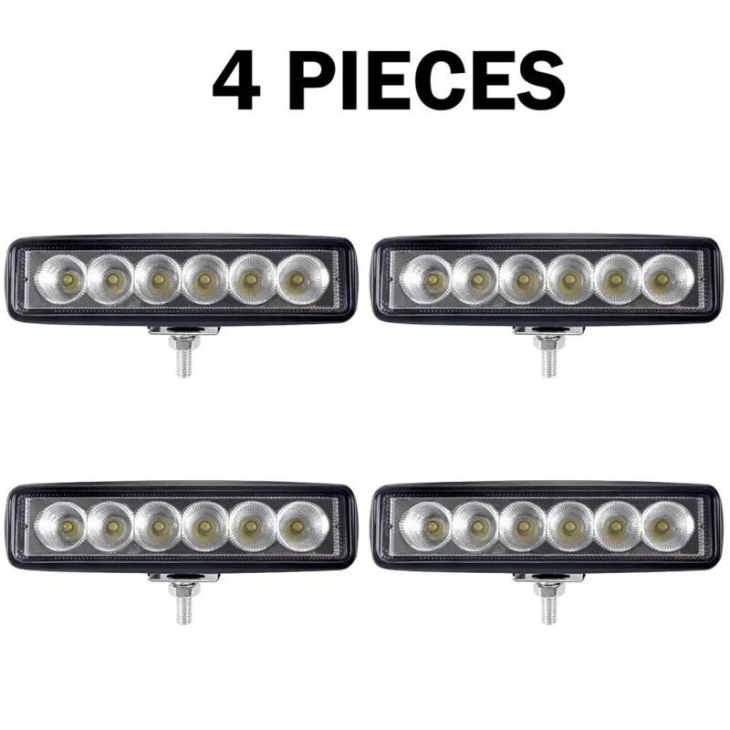 6.0 inch LED Driving Work Light Bar Flood Beam 6000K White Fog Lights 18W 1500LM 12V 24V Car Van Moto Truck 1 Row 6led Headlamp