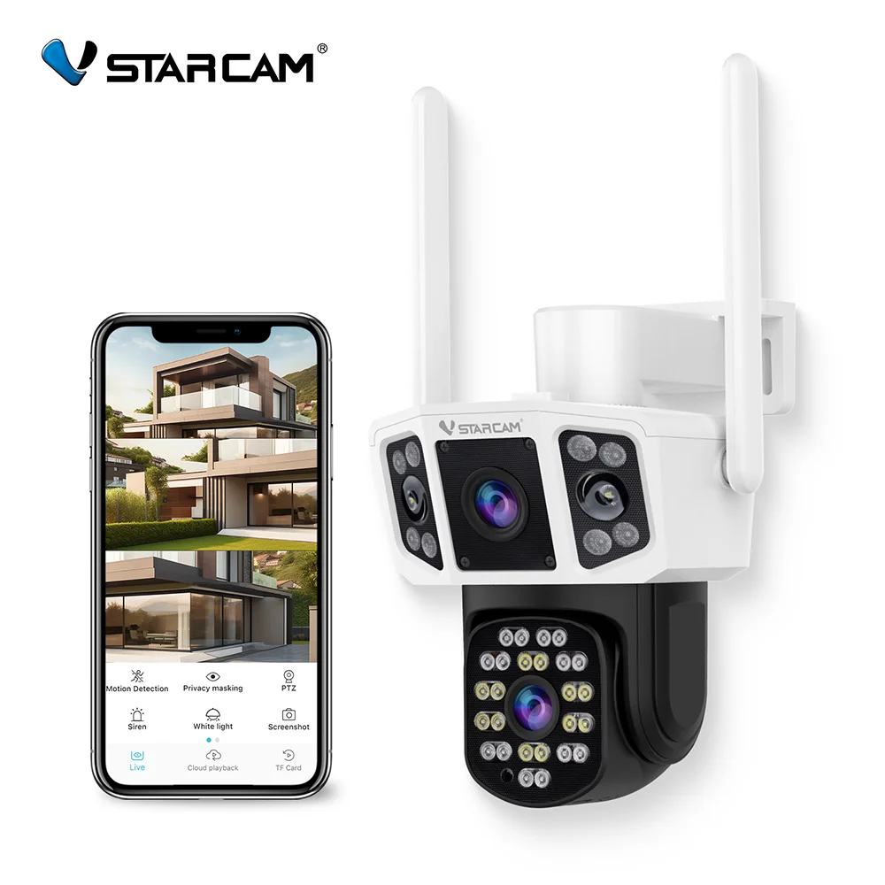 Vstarcam Outdoor Security Camera with Dual Lens,3MP WiFi Camera for Home Security with Spotlight,Two Way Talk, 360° View, IP66