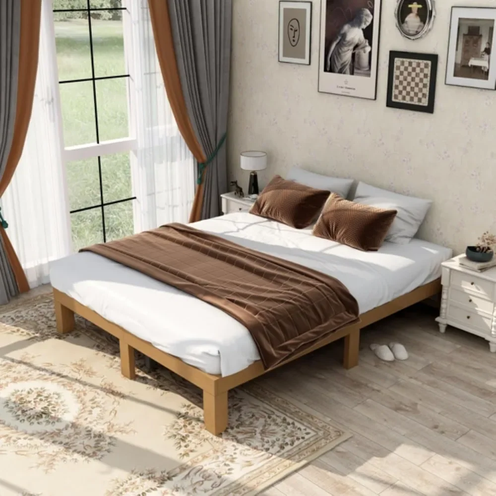 Queen Bed Frame，Platform Bed Suitable for Teenagers and Adults，No Box Spring Frame，Easy To Assemble，Wooden Bed Frame